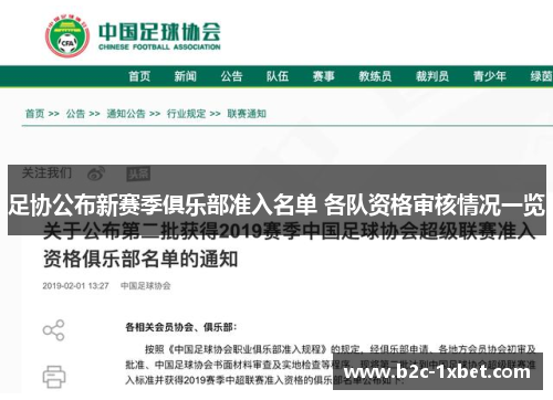 足协公布新赛季俱乐部准入名单 各队资格审核情况一览